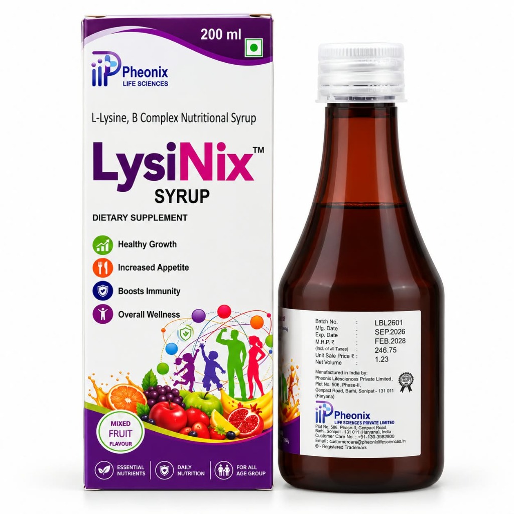 LysiNix Syrup packaging and bottle